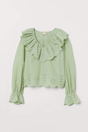 Blouse with Eyelet Embroidery - Green