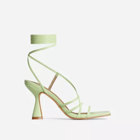 Lemoore Lace Up Strappy Square Toe Low Heel In Green Faux Leather | EGO
