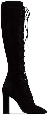 black Loulou 105 lace-up knee-high suede boots