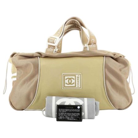 Chanel Shopping Tote Duffle Cc Sport Line Beige Nylon For Sale at 1stDibs