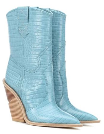 FENDI Blue Croc Cowboy Boots
