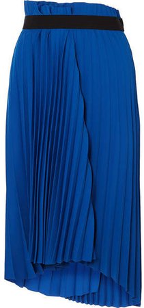 Asymmetric Pleated Midi Crepe Skirt - Royal blue