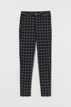 Slim-fit Pants - Black/white checked - Ladies | H&M US