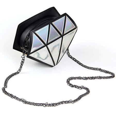 LUI SUI Women Laser Silver Diamond Shape Evening Shoulder Bag PU Leather Chain Purse: Handbags: Amazon.com