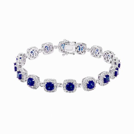 Sterling Silver Lab-Created Blue & White Sapphire Halo Bracelet