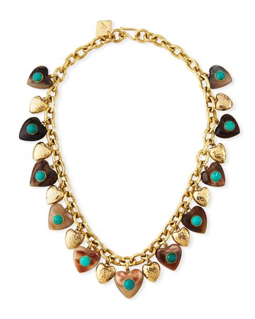 Ashley Pittman Makundi Dark Horn & Turquoise Heart-Charm Necklace