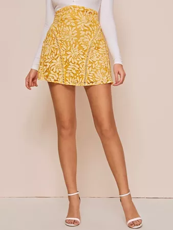 Floral Lace Zip Back Skirt | SHEIN USA