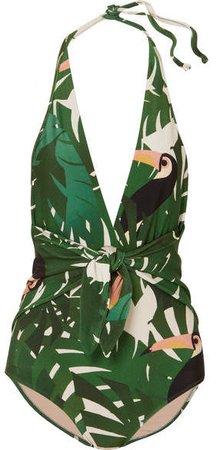 Adriana Degreas - Printed Halterneck Swimsuit - Green