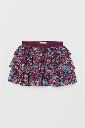 Patterned Tiered Skirt - Dark red/floral - Kids | H&M US