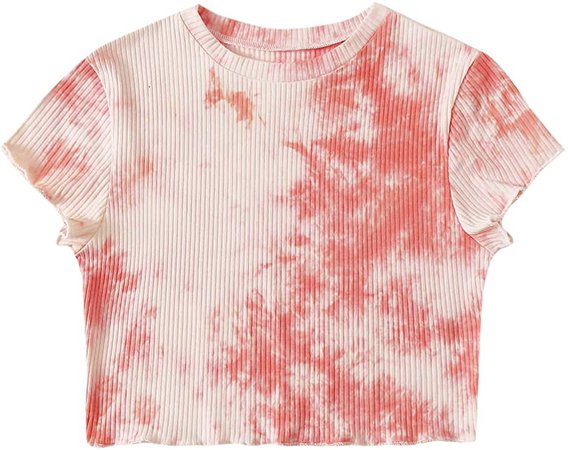 SweatyRocks Women's Basic Short Sleeve V Neck Ribbed Knit Crop Top Tee Shirt Deep Pink XL at Amazon Women’s Clothing store