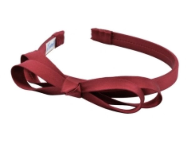 Double loop bow headband in dark red by L. Erickson
