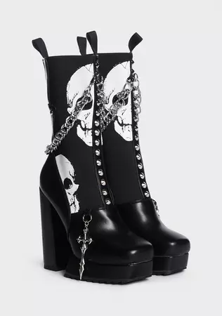 Lamoda Skull Spiked Platform Heel Ankle Boots - Black – Dolls Kill