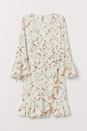 Patterned Wrap-front Dress - White