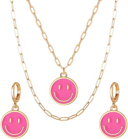 Amazon.com: 14K Gold Paperclip Chain Layered Necklace,Cute Smiley Face Multi layer Pendant Necklace Enamel Happy Face Dainty Choker Necklaces for Women Girls : Clothing, Shoes & Jewelry