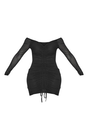 Shape Black Mesh Ruched Bardot Bodycon Dress | PrettyLittleThing USA