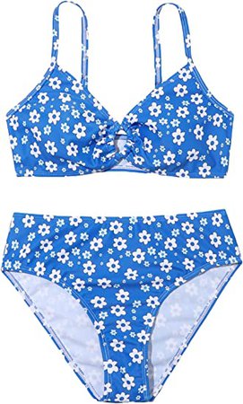 Amazon.com: Romwe Girl's Ditsy Floral Print High Waist Triangle Bathing Suits 2 Piece Bikini Swimsuit Green 150 : Clothing, Shoes & Jewelry