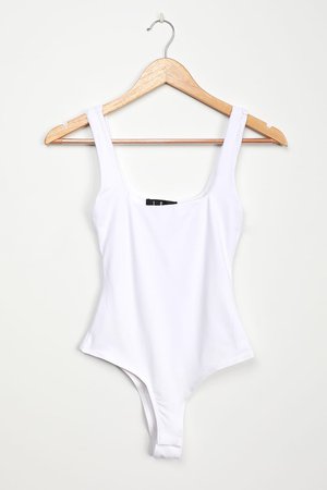 Sexy White Bodysuit - Sleeveless Bodysuit - Square Neck Bodysuit