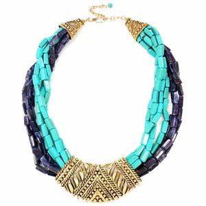 Blue & Gold Tribal Necklace