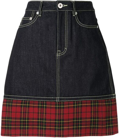 Bapy Tartan-Print Denim Skirt
