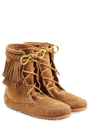 Double Fringe Tramper Suede Boots with Studs Gr. US 10