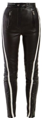 false leather pants with white strip