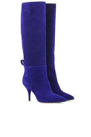 ELECTRIC-BLUE SPLIT LEATHER STOVE PIPE BOOT WITH STILETTO HEEL | L'Autre Chose