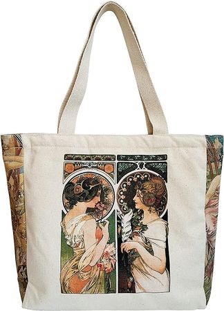 Amazon.com: HaoHakka Canvas Tote Bag Aesthetic Vintage, Cute Graphic Trendy Tote Bags with Zipper Pockets Valentines Christmas Gifts for Women Girls Her(Alphonse Maria Mucha), Beige : Home & Kitchen