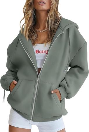 Trendy Queen Hoodies for Women Fall Clothes 2023 Zip up Oversized Sweatshirt Fleece Jackets Long Sleeve Comfy Winter Teen Girls Fashion Cute Y2K Clothing Grey at Amazon Women’s Clothing store