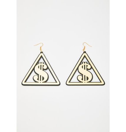 Triangle Dollar Sign Acrylic Earrings - Gold | Dolls Kill