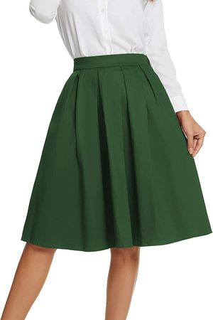 Amazon.com: Tandisk A-Line Pleated Vintage Skirts with Pockets for Women Green 2XL : Clothing, Shoes & Jewelry