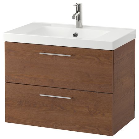 GODMORGON / ODENSVIK Bathroom vanity - brown stained ash effect, Dalskär faucet - IKEA