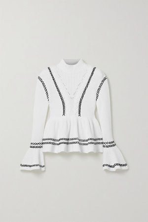 Self-Portrait | Whipstitched cotton peplum sweater | NET-A-PORTER.COM