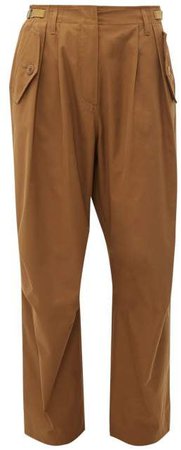 High Rise Cotton Cargo Trousers - Womens - Brown