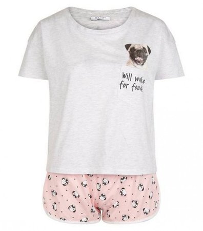 Teens Pink Pug Will Wake For Food Pajama Set