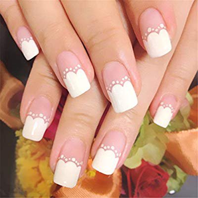 Amazon.com : 24Pcs/Set Cream Nude Pink Pure Color 3D Fake Nails Cute French False Nails With Sided Adhesive Middle-Long Full Nail Tips Bride T14 : Beauty