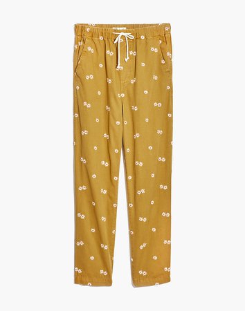 Drawstring Classic Straight Pants: Daisy Embroidered Edition