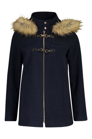 Faux Fur Wool Look Duffle Coat | Boohoo blue