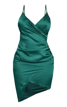 PLT Shape Emerald Green Satin Wrap Dress