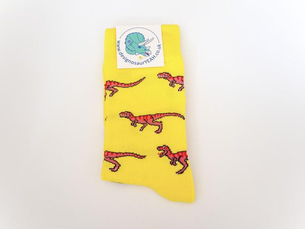 Raptor dinosaur yellow socks | Etsy