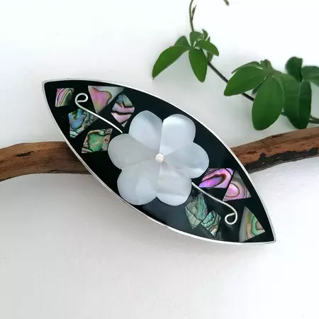 Mother of Pearl Hair Clip, Flower Barrette, Abalone Shell Hair Slide, Handcrafted Mexican Jewelry, Enamel Inlay, Silver Plated - Etsy Greece