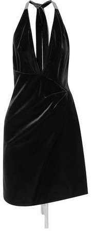 Crystal-embellished Velvet Halterneck Mini Dress - Black