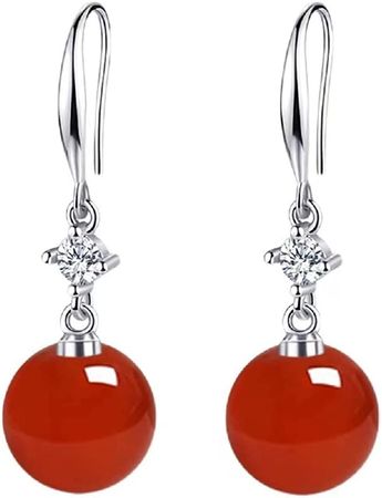 Amazon.com: Women's fashion earrings with round chalcedony pendant. Good gift jewelry.(Red-earring): Clothing, Shoes & Jewelry