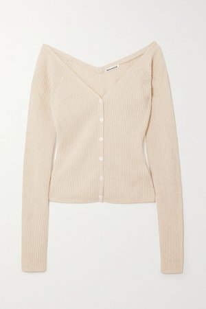 Cream Faro cropped off-the-shoulder ribbed cashmere cardigan | Reformation | NET-A-PORTER