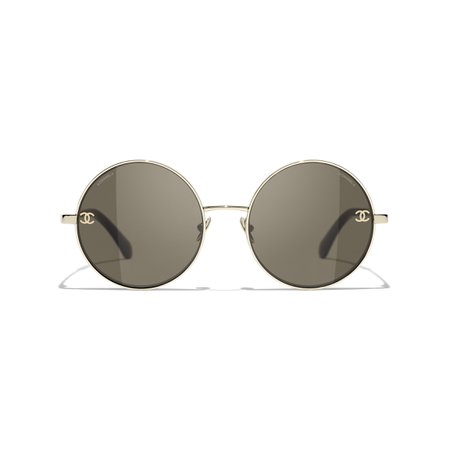 Chanel Round Sunglasses Gold Sunglasses, CHANEL