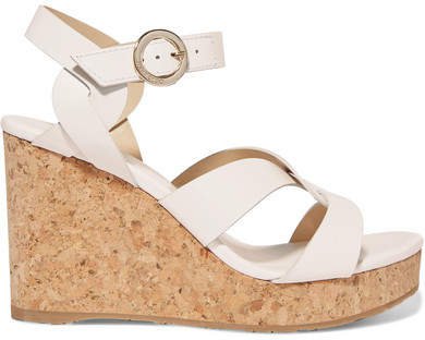 Aleili 100 Leather Wedge Sandals - White