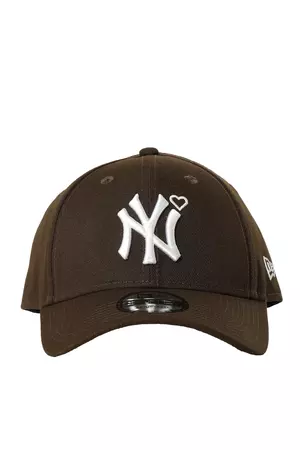 BASICKS SS24 9 FORTY YANKEES HEART EMBROIDERY CAP / BRW/WHT -NUBIAN