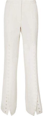 Button-detailed Wool Flared Pants - White