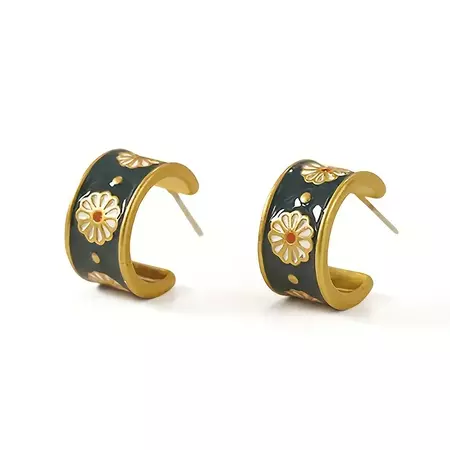 Exquisite 18k Gold Plated Flower Enamel C Shaped Earrings For Women Wedding Engagement Party Gift Vintage Bridal Accessories | Discounts For Everyone | Temu