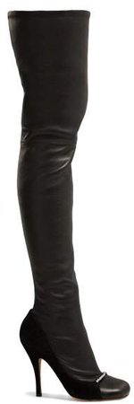 Ring Toes Over The Knee Leather Boots - Womens - Black