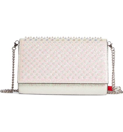 Christian Louboutin Paloma Glitter Spike Leather Clutch | Nordstrom